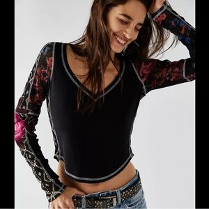 Free People Amara Embroidered Mesh Top